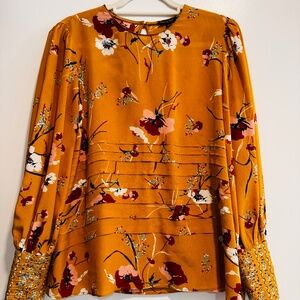 Massimo Dutti Silk Mustard Floral Blouse